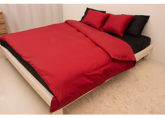 Satiini pussilakanasetti Red-Black 180x210 cm