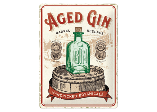 Retro metallitaulu Aged Gin Barrel 30x40 cm