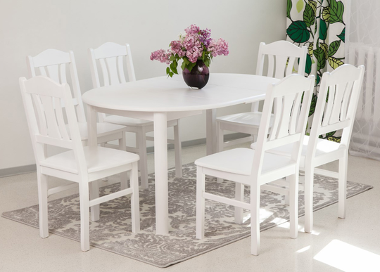 Ruokailuryhmä 100x100-139 cm + tuolit Per 6 kpl, valkoinen