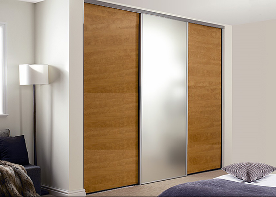 Liukuovet Prestige, 1 peili ja 2 melamiiniovea oviaukkoon 210-240x255 cm