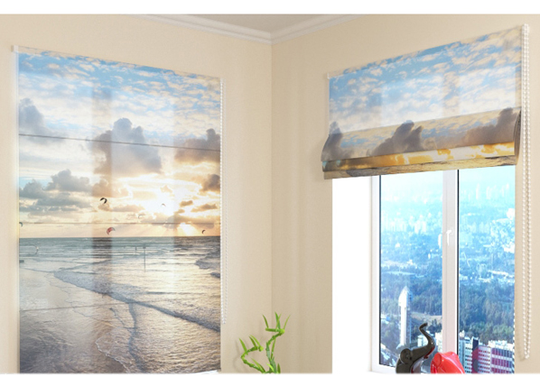 Puolipimentävä laskosverho Faraway Ocean 60x60 cm