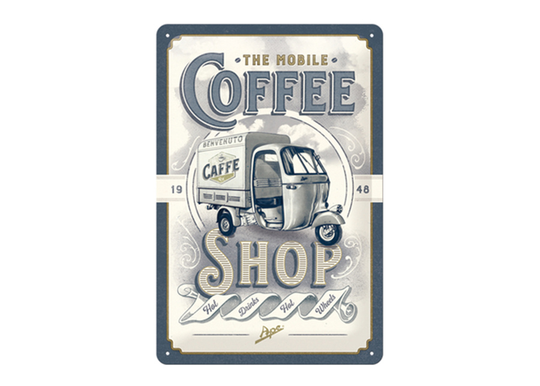 Retro metallitaulu The Mobile Coffee Shop 20x30 cm